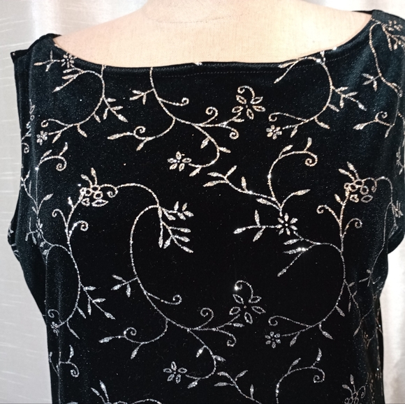 Vintage Sparkle Dress, Black Velour/Silver Sparkles, Sleeveless, Knee Length, M - Picture 7 of 11